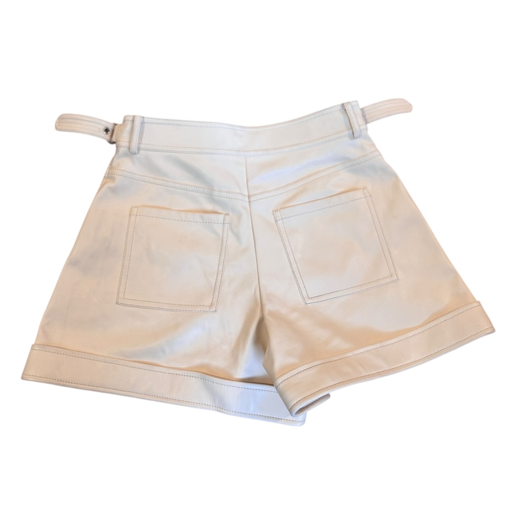 Jonathan Simkhai Cream Leather High Waist Women's Shorts, Size 2 - Picture 2 of 6